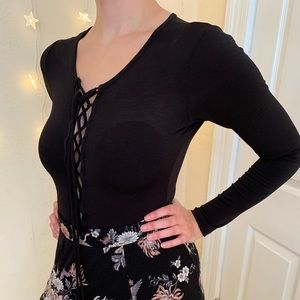 Long-sleeve Lace-up Bodysuit
